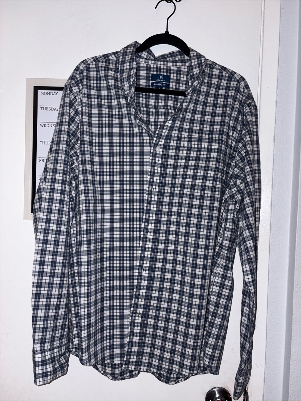 George Men's Plaid Button-Down Shirt in Navy and White